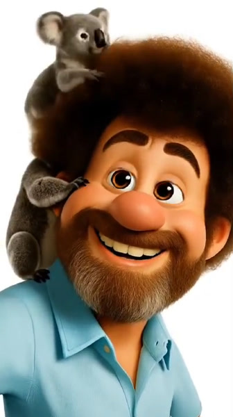 BOB ROSS AND HIS PETS, IN PIXAR STYLE, A VIDEO MADE WITH MICROSOFT COPILOT AND VEO